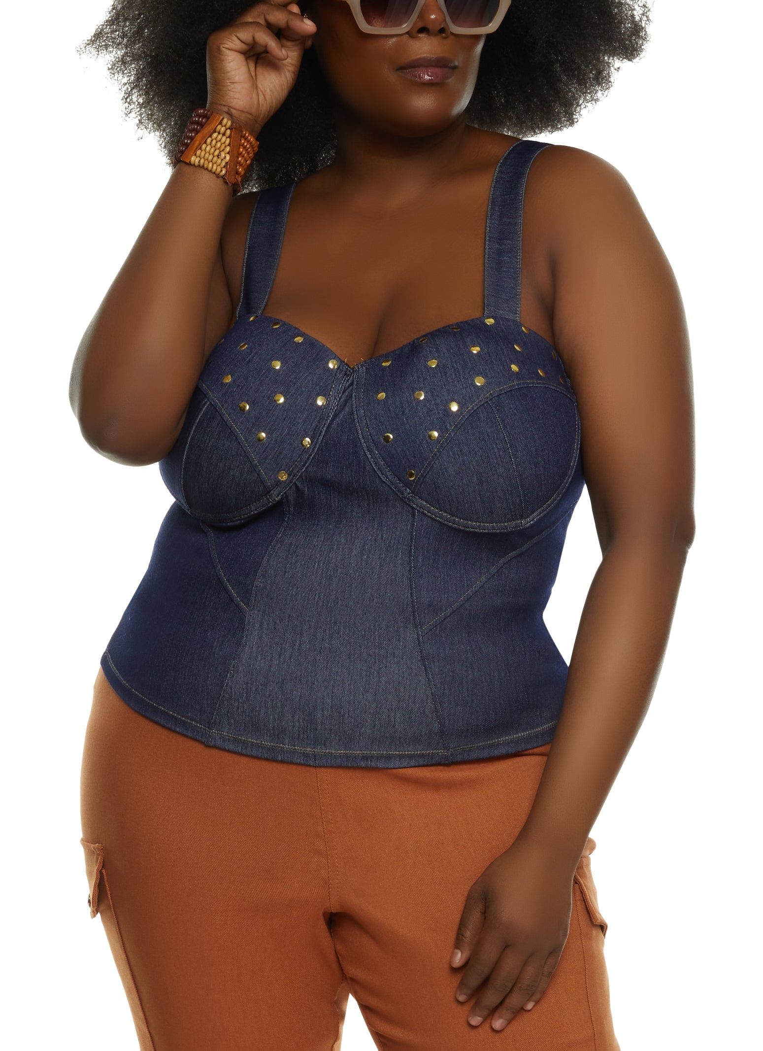 Plus Size Studded Bustier Top sold by Rainbow