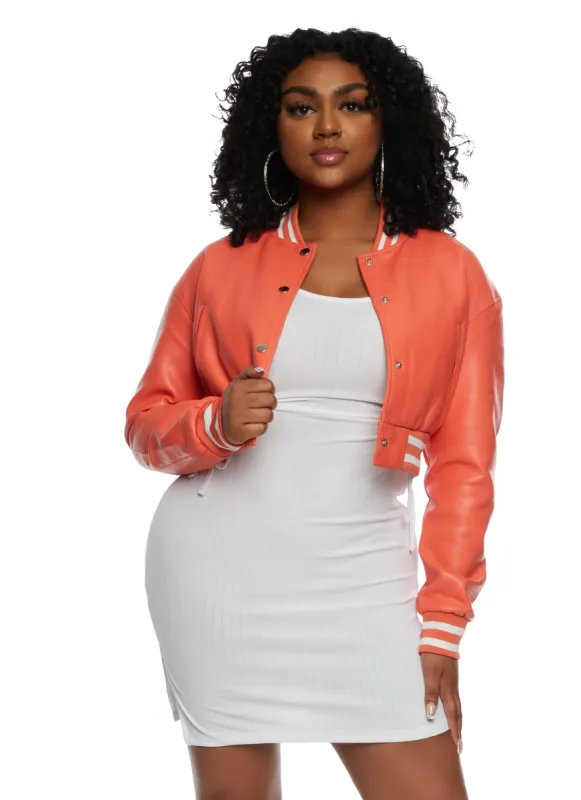 Daisy Faux Leather Cropped Bomber Jacket sold by Rainbow