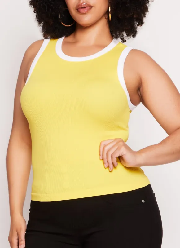 Plus Size Seamless Ribbed Contrast Trim Tank Top sold by Rainbow