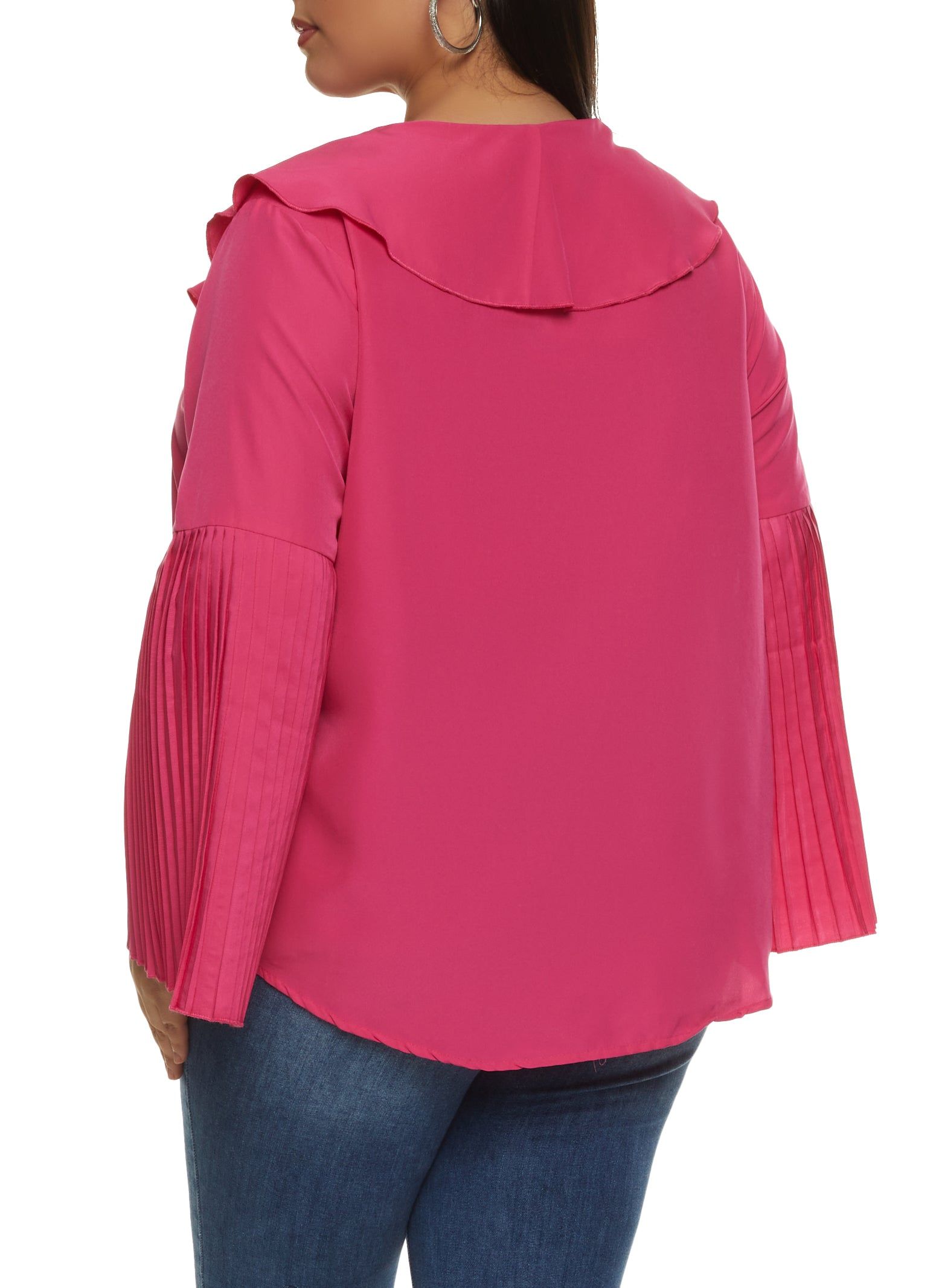 Plus Size Pleated Bell Sleeve Ruffle Front Blouse sold by Rainbow product image thumbnail 2