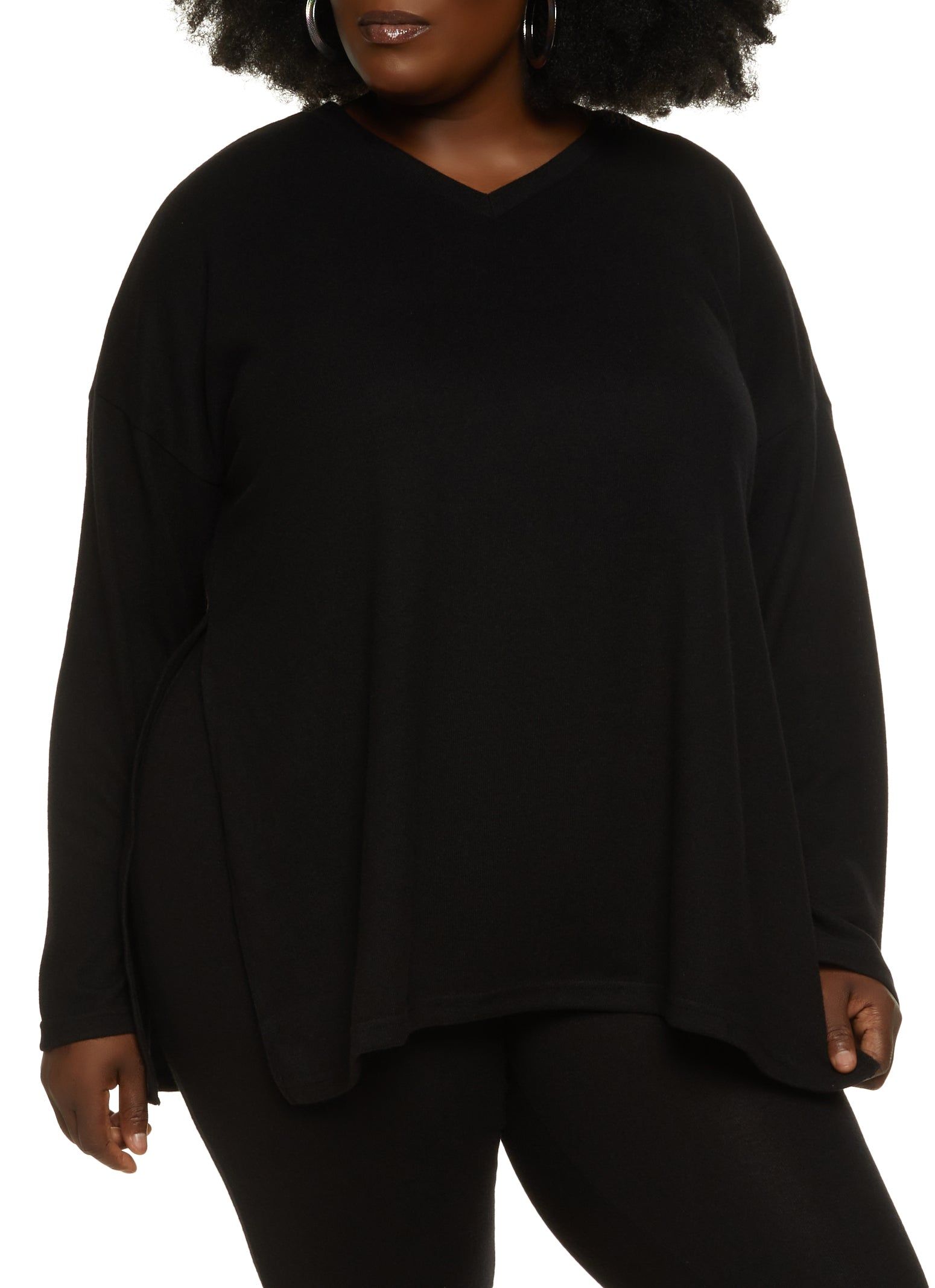 Plus Size Brushed Knit V Neck Tunic Top sold by Rainbow