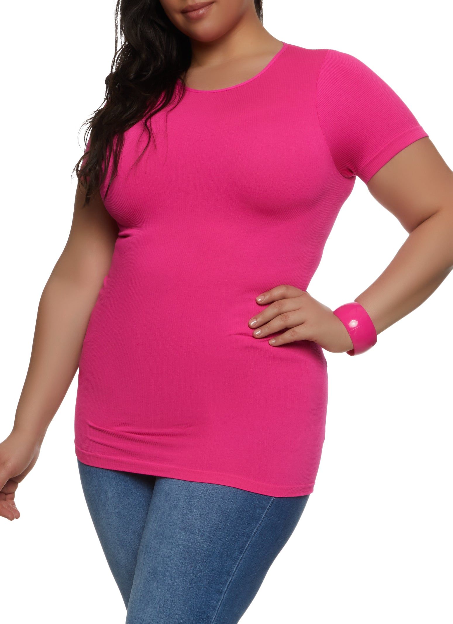 Plus Size Seamless Short Sleeve Crew Neck Tee sold by Rainbow