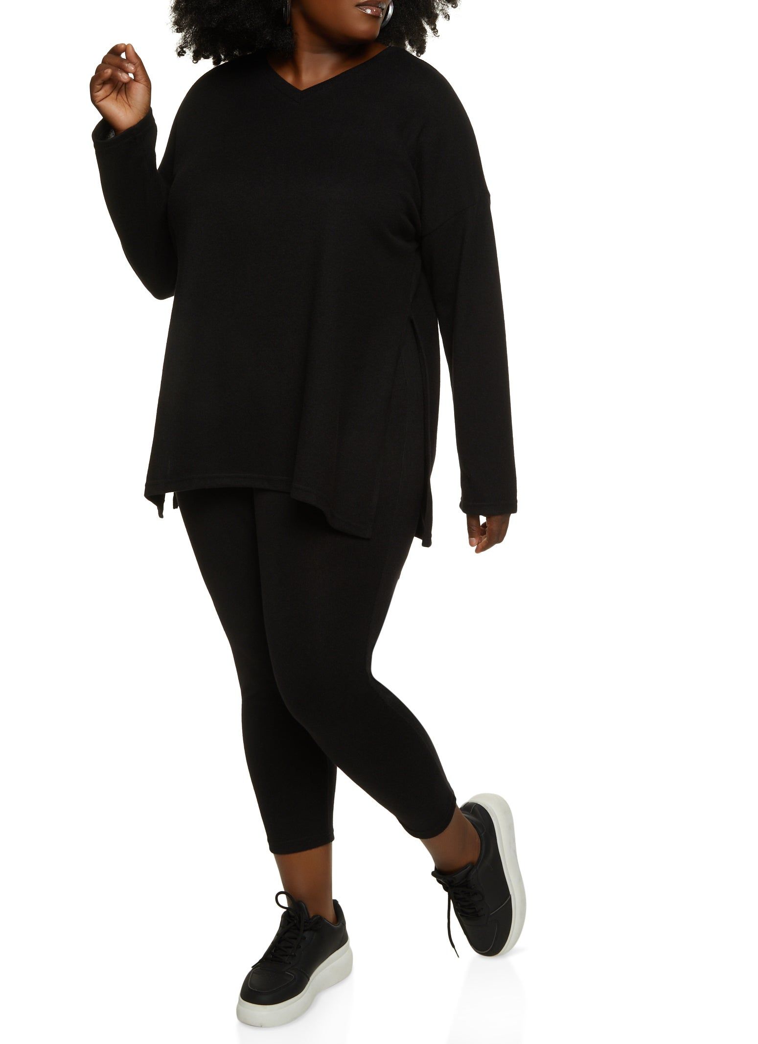 Plus Size Brushed Knit V Neck Tunic Top sold by Rainbow product image thumbnail 2