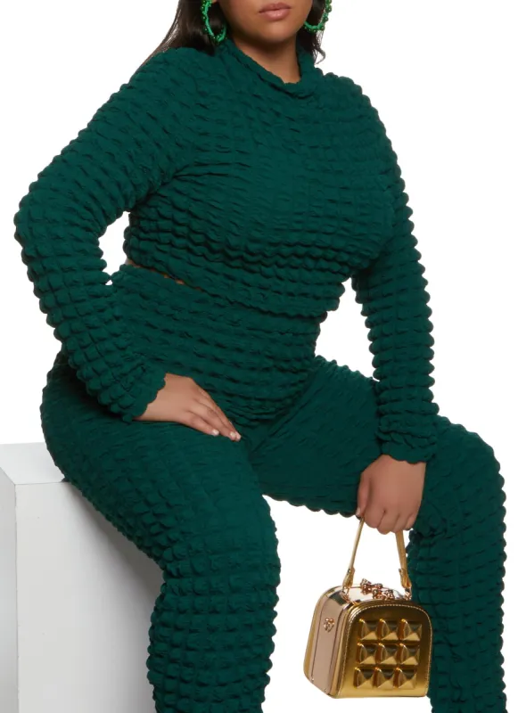 Plus Size Bubble Knit Long Sleeve Crop Top sold by Rainbow