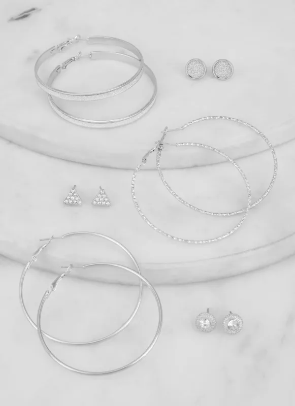 Metallic Hoop and Stud Earrings Set of 6 sold by Rainbow