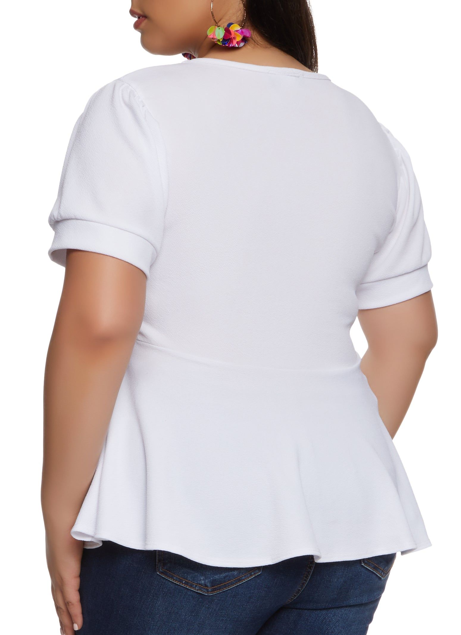 Plus Size Solid Crepe Knit Peplum Top sold by Rainbow product image thumbnail 2