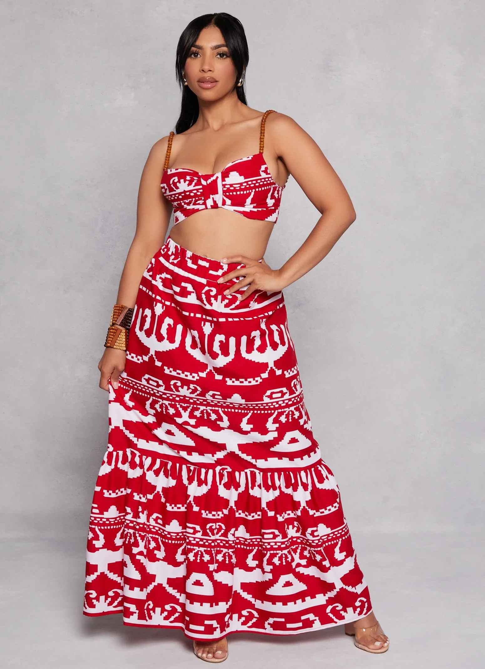 Printed Tiered Maxi Skirt sold by Rainbow