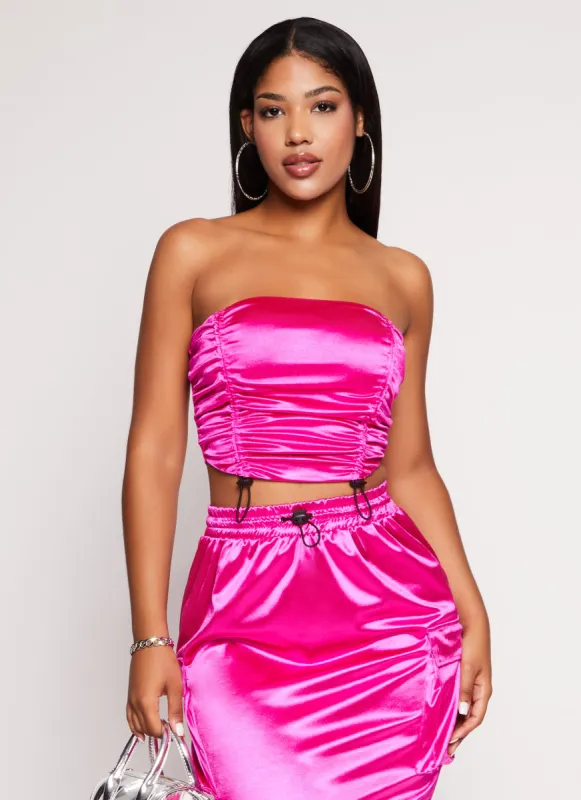 Satin Ruched Toggle Drawstring Tube Top sold by Rainbow