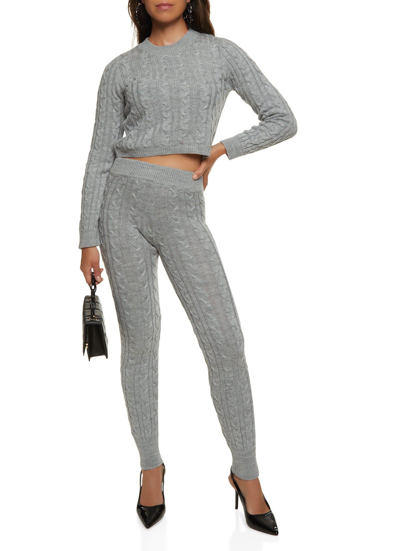 Cable Knit Crew Neck Cropped Sweater sold by Rainbow product image thumbnail 2