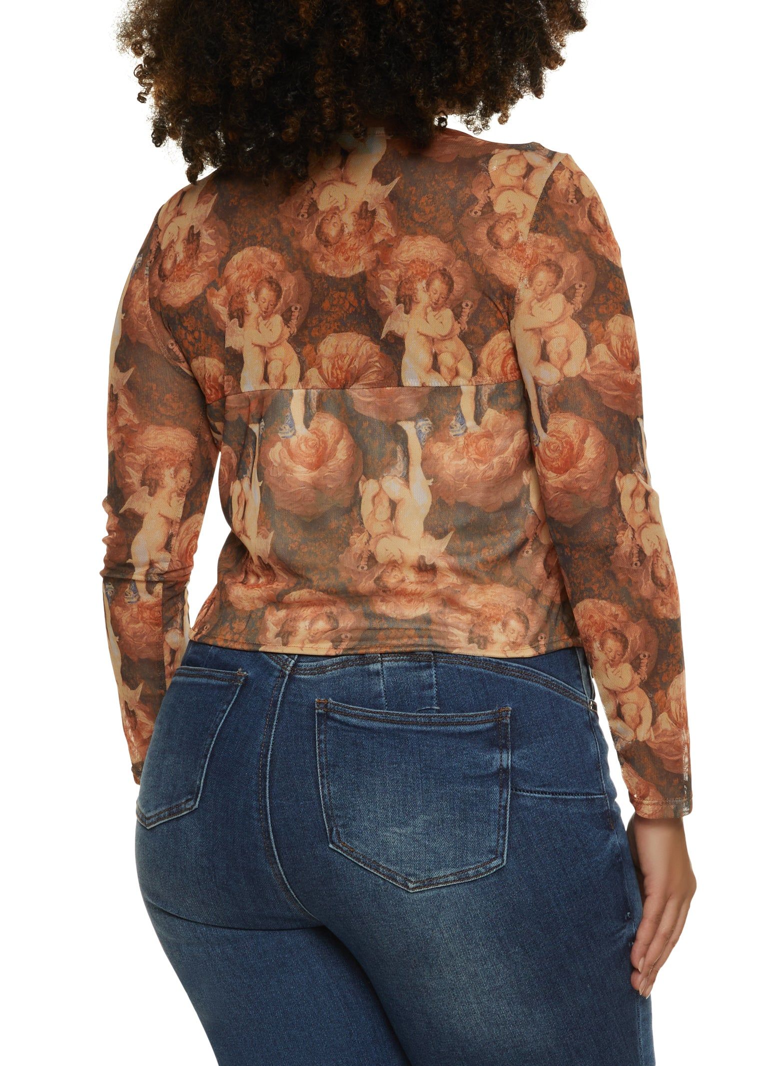 Plus Size Mesh Printed Long Sleeve Corset Top sold by Rainbow product image thumbnail 2