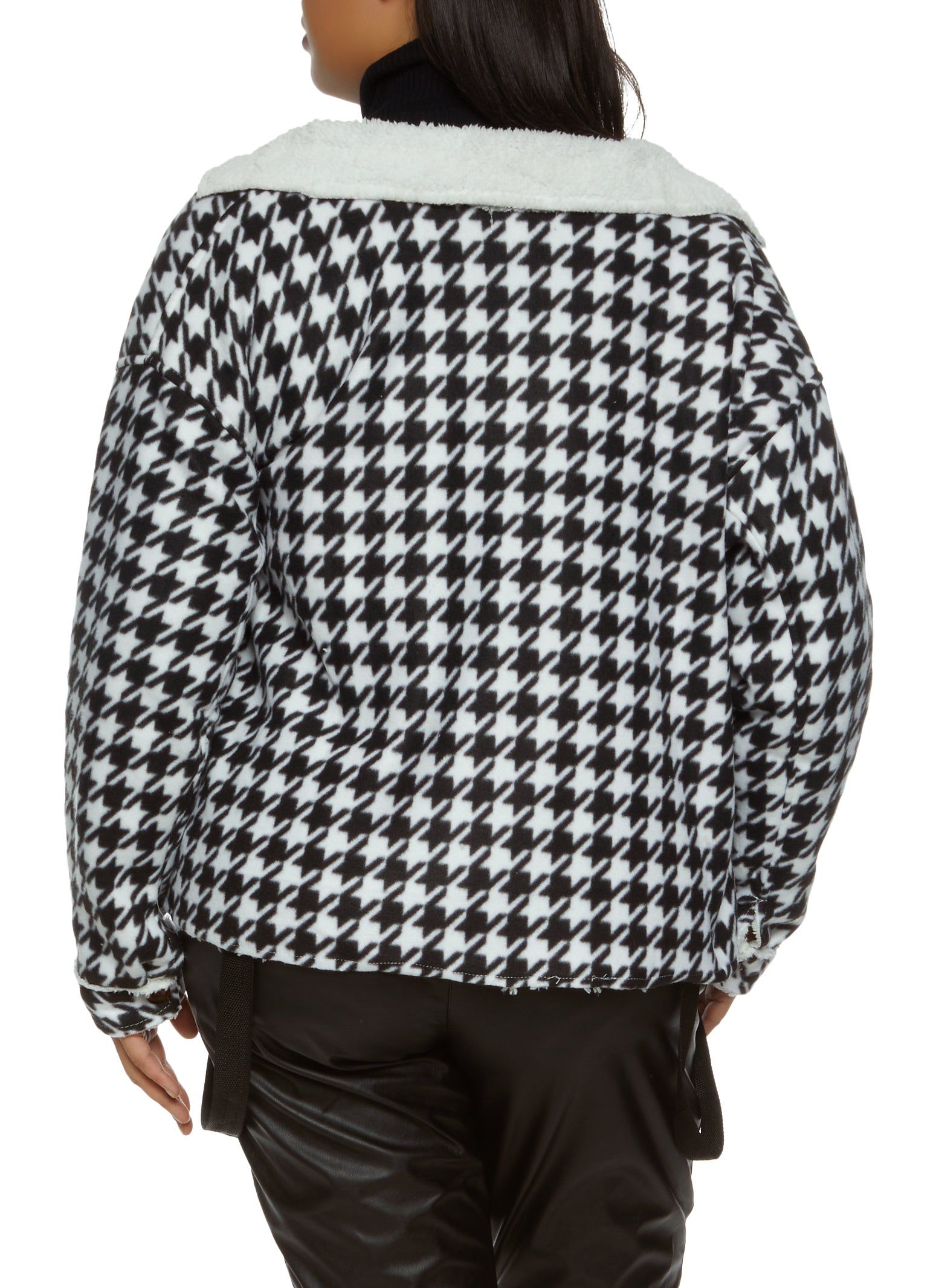 Plus Size Houndstooth Print Sherpa Lined Jacket sold by Rainbow product image thumbnail 2