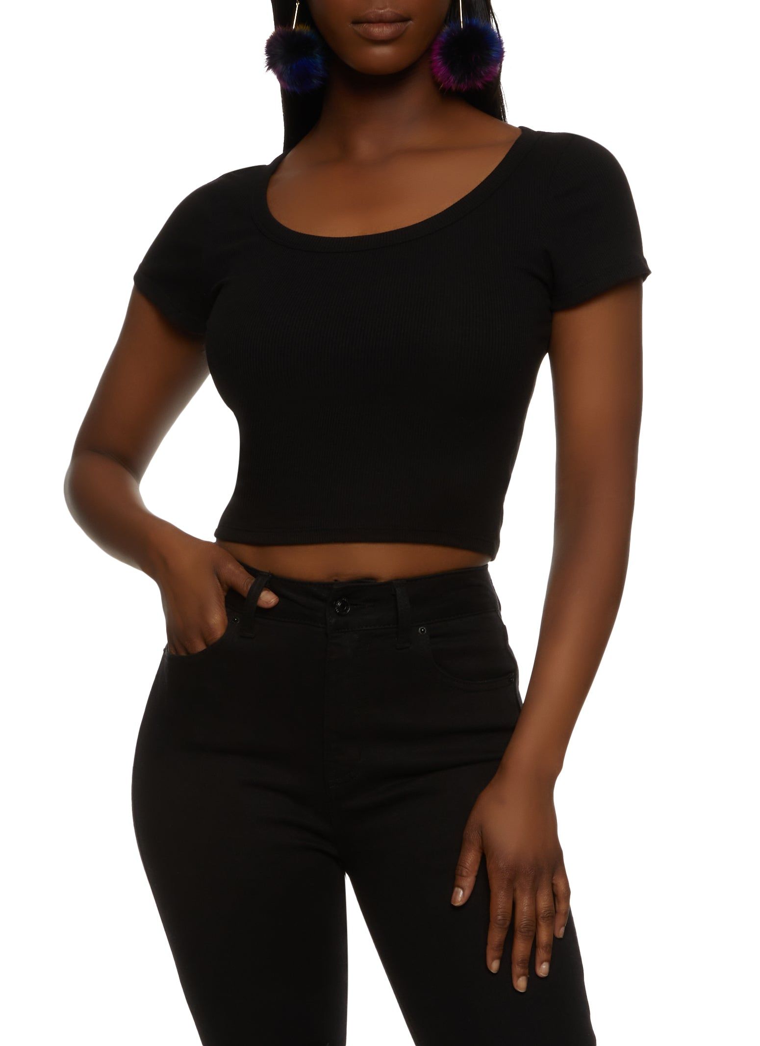 Rib Knit Scoop Neck Crop Top sold by Rainbow