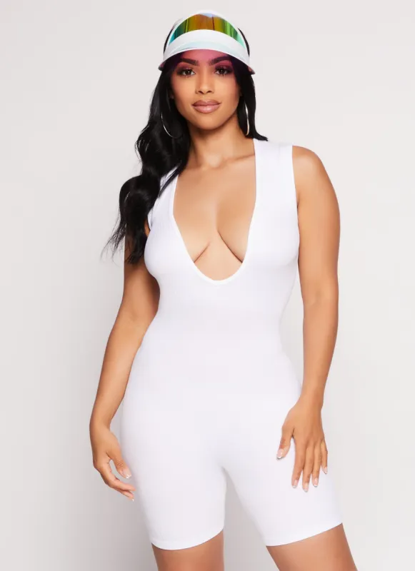 Daisy Seamless Ribbed Plunge Neck Romper sold by Rainbow