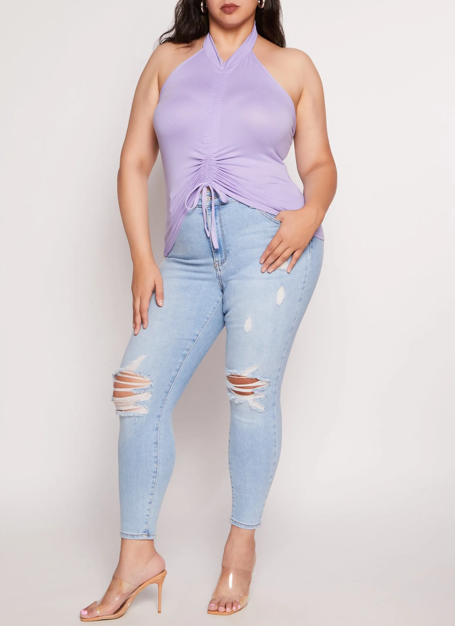 Plus Size Ruched Drawstring Halter Top sold by Rainbow product image thumbnail 2