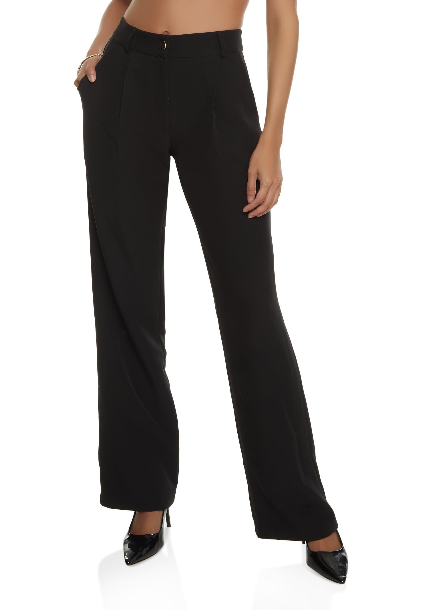 Solid High Waist Wide Leg Dress Pants sold by Rainbow