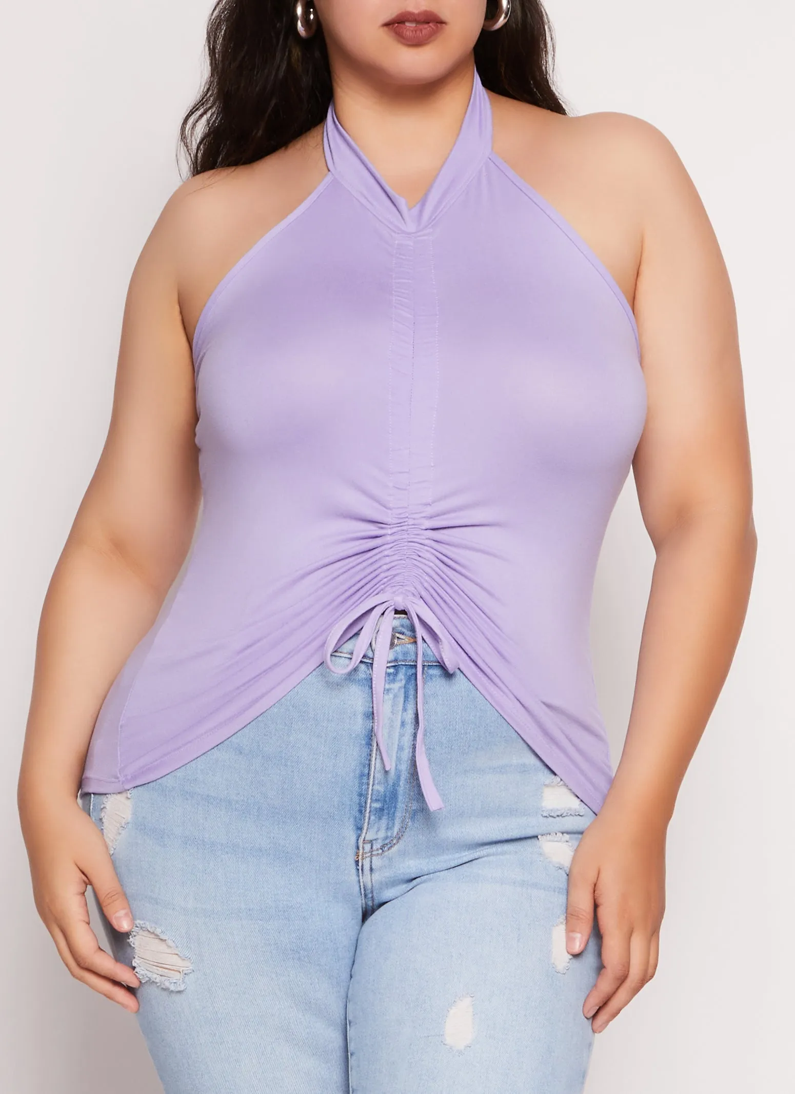 Plus Size Ruched Drawstring Halter Top sold by Rainbow