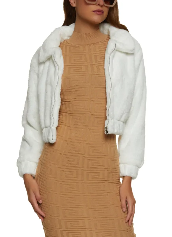 Zip Front Faux Fur Bomber Jacket sold by Rainbow