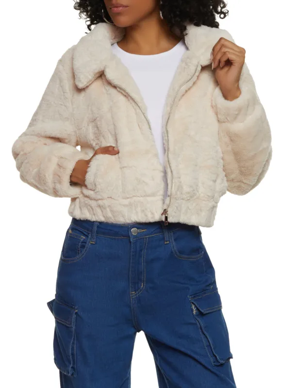Zip Front Faux Fur Bomber Jacket sold by Rainbow