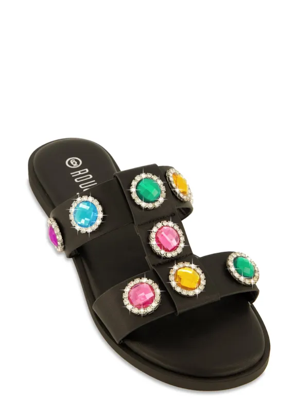 Gemstone Embellished Slide Sandals sold by Rainbow