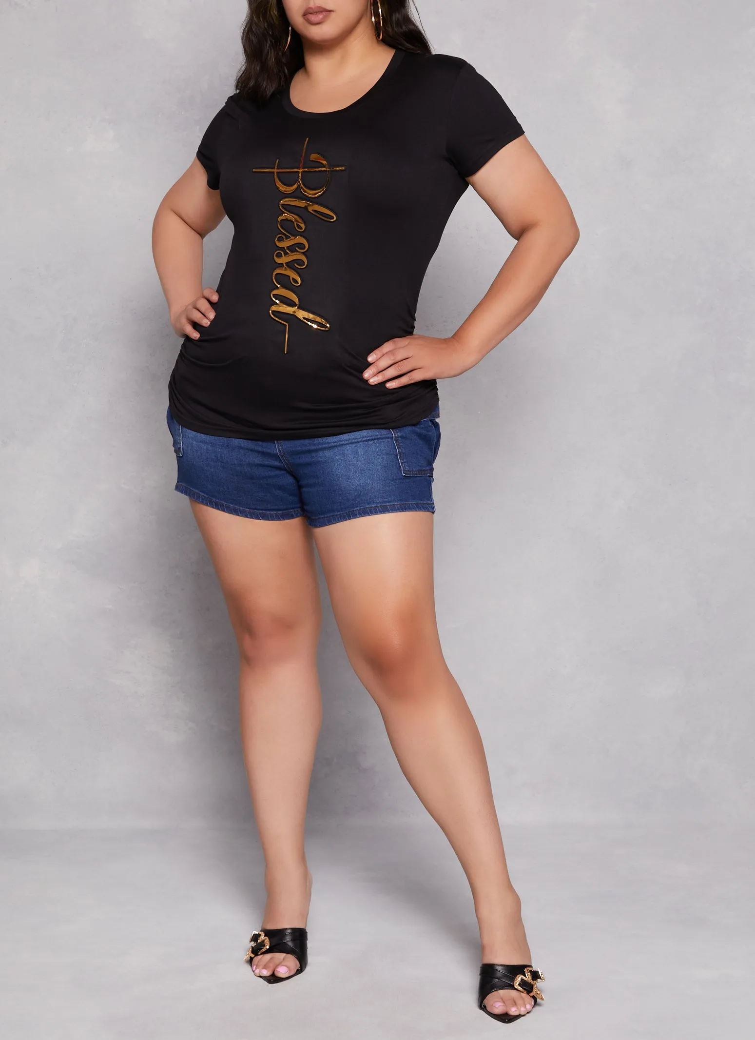 Plus Size 3D Foil Blessed Ruched Graphic Tee sold by Rainbow product image thumbnail 2