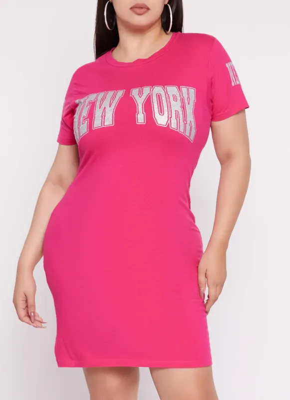 Plus Size Glitter New York Graphic T Shirt Dress sold by Rainbow