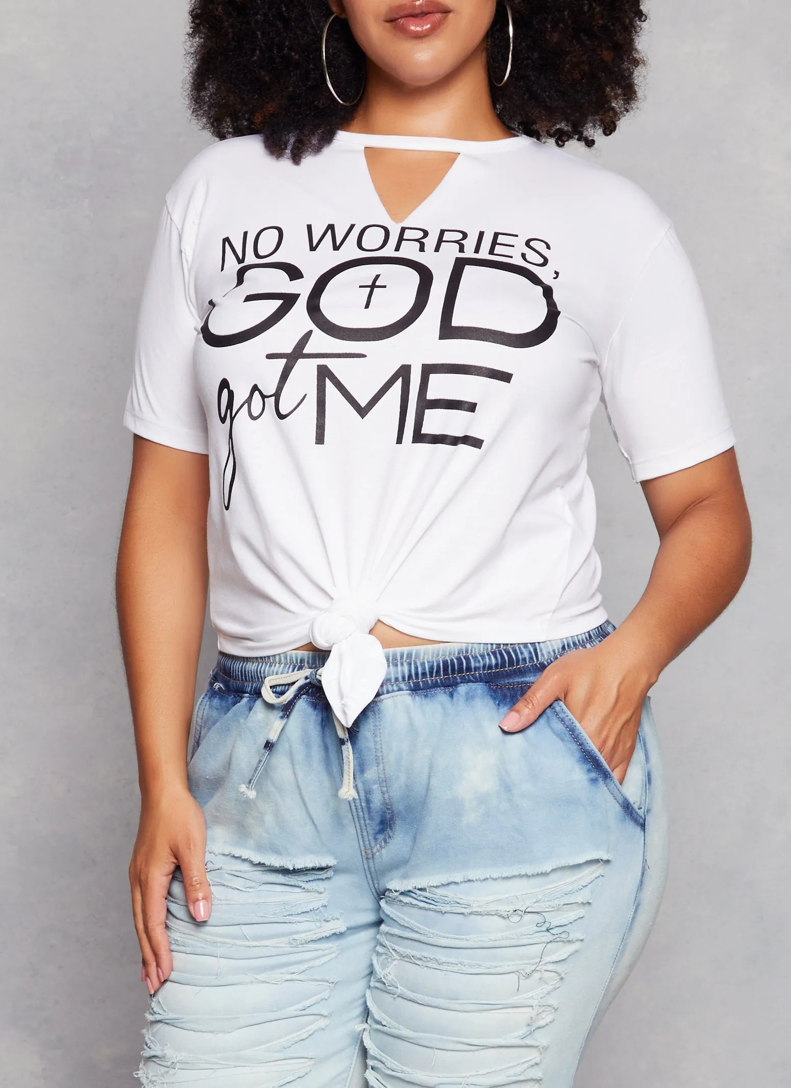 Plus Size No Worries God Got Me Graphic Tee sold by Rainbow