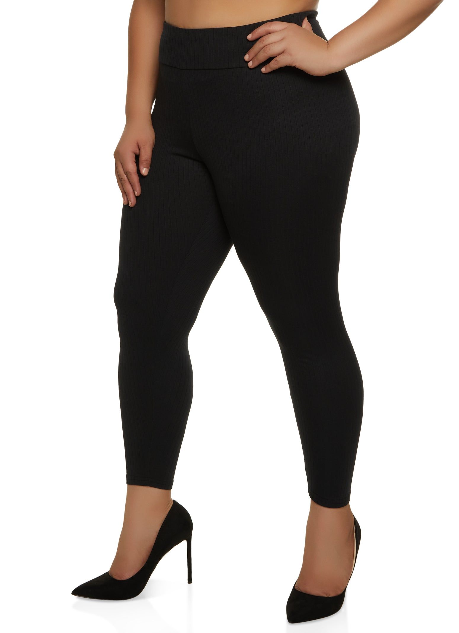 Plus Size Ribbed Knit Fleece Lined Leggings sold by Rainbow