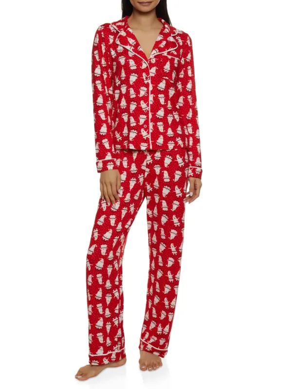 Santa Graphic Print Notch Collar Pajama Top and Pants Set sold by Rainbow