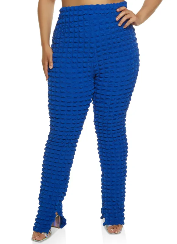 Plus Size Bubble Knit High Waist Split Hem Pants sold by Rainbow