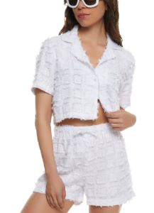 Frayed Button Front Cropped Shirt sold by Rainbow