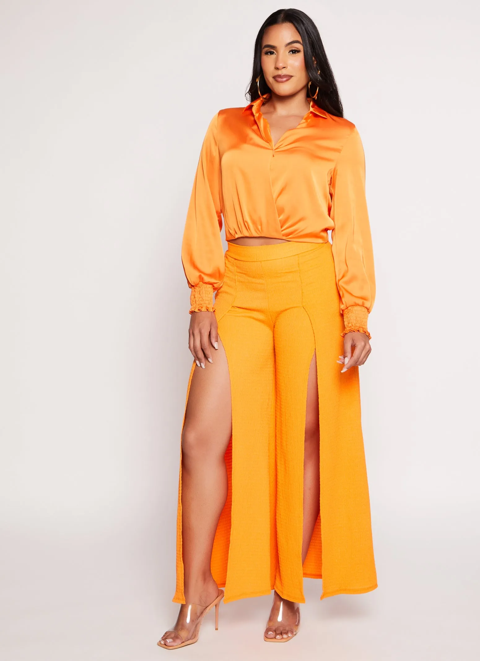 Satin Puff Sleeve Faux Wrap Shirt sold by Rainbow product image thumbnail 2