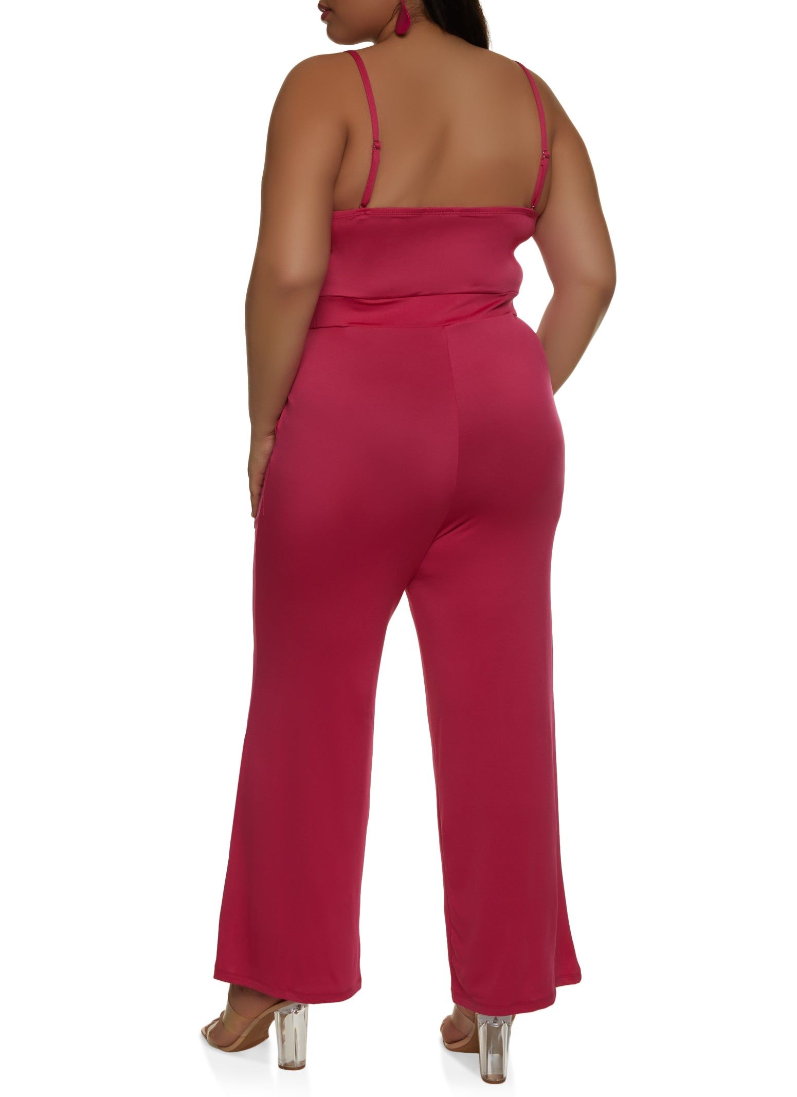 Plus Size Tie Front Keyhole Wide Leg Jumpsuit sold by Rainbow product image thumbnail 2