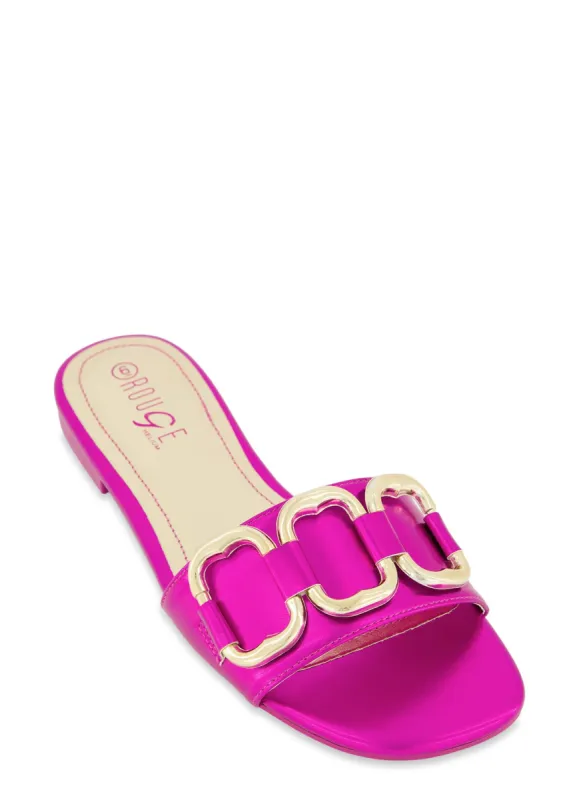 Metallic Ring Detail Slide Sandals sold by Rainbow