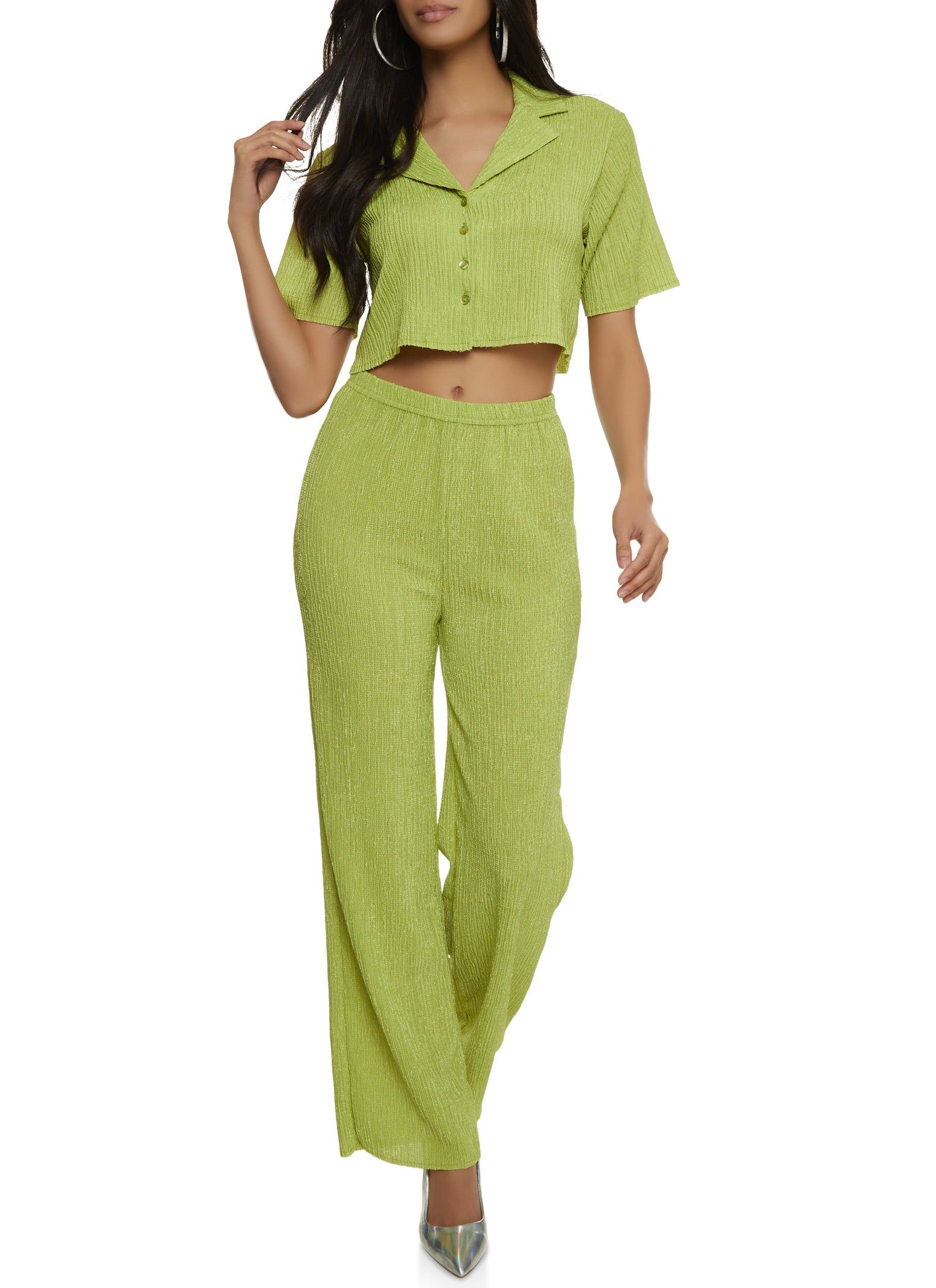 Textured Knit Button Front Cropped Shirt sold by Rainbow product image thumbnail 2