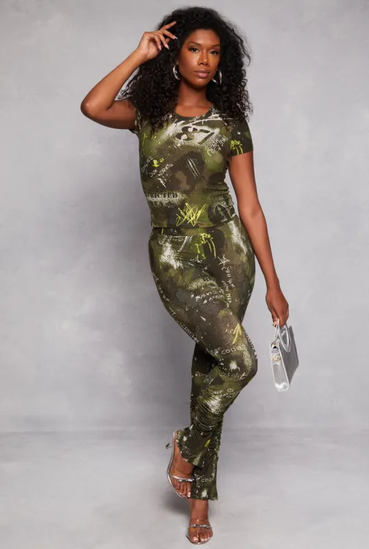 Printed High Waist Ruched Leggings sold by Rainbow