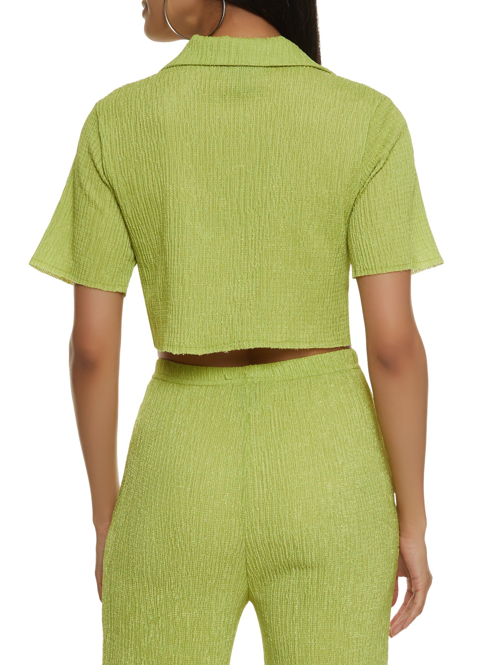 Textured Knit Button Front Cropped Shirt sold by Rainbow product image thumbnail 3