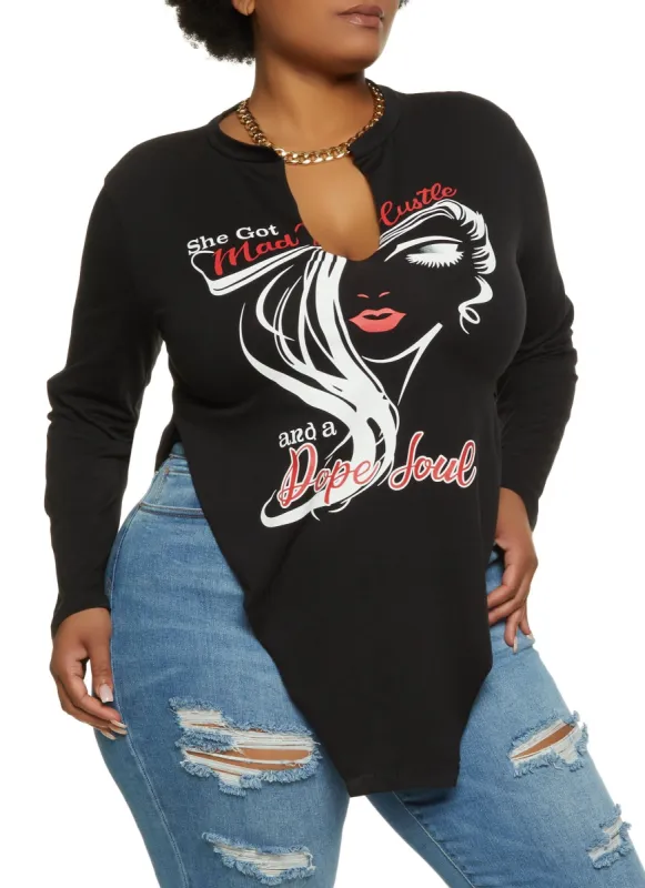 Plus Size Dope Soul Hanky Hem Long Sleeve Graphic Tee made by Rainbow