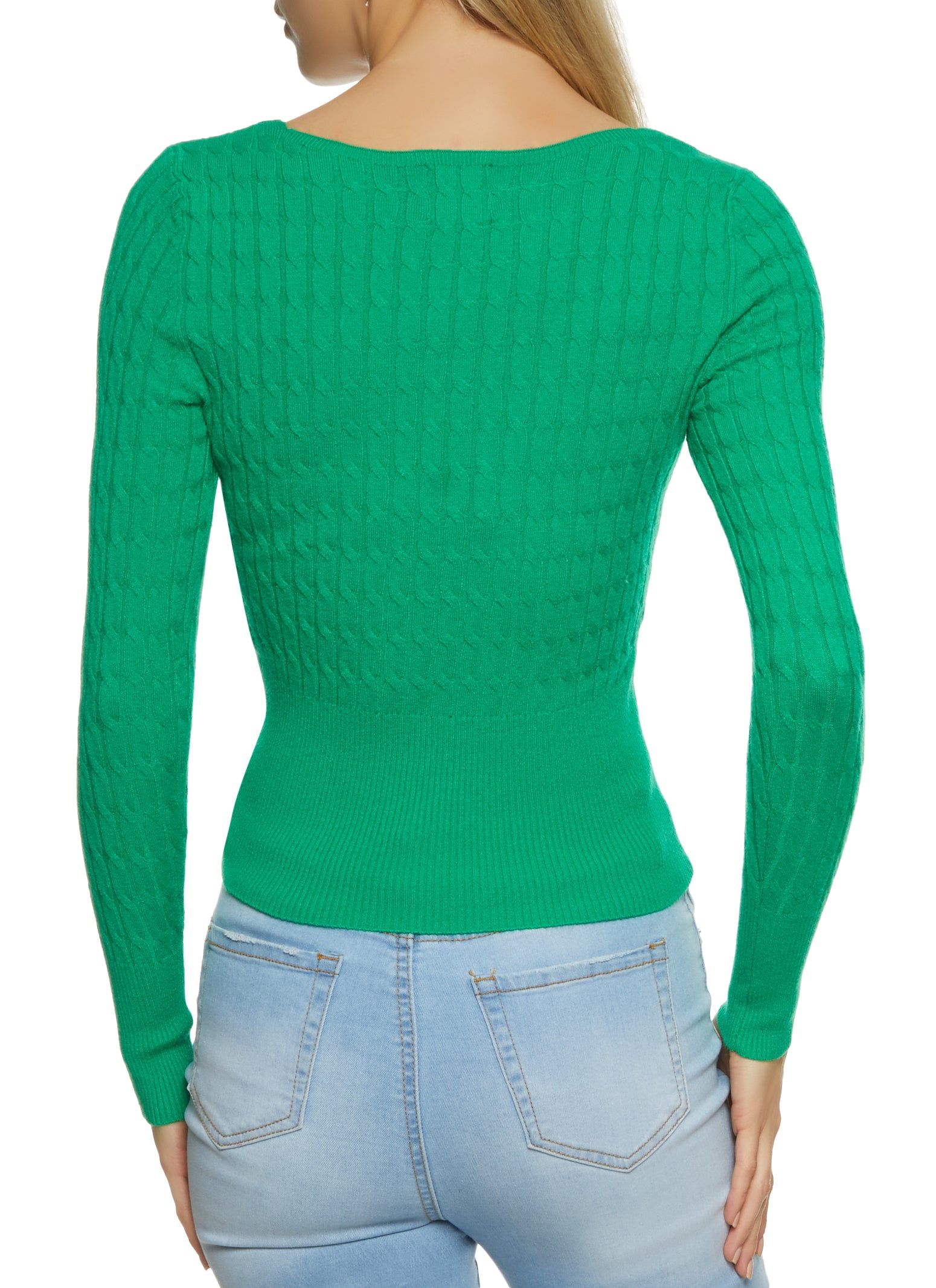 Ribbed Cable Knit Square Neck Sweater sold by Rainbow product image thumbnail 2