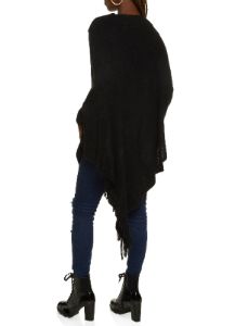 Solid Fringe Hem Asymmetrical Poncho sold by Rainbow