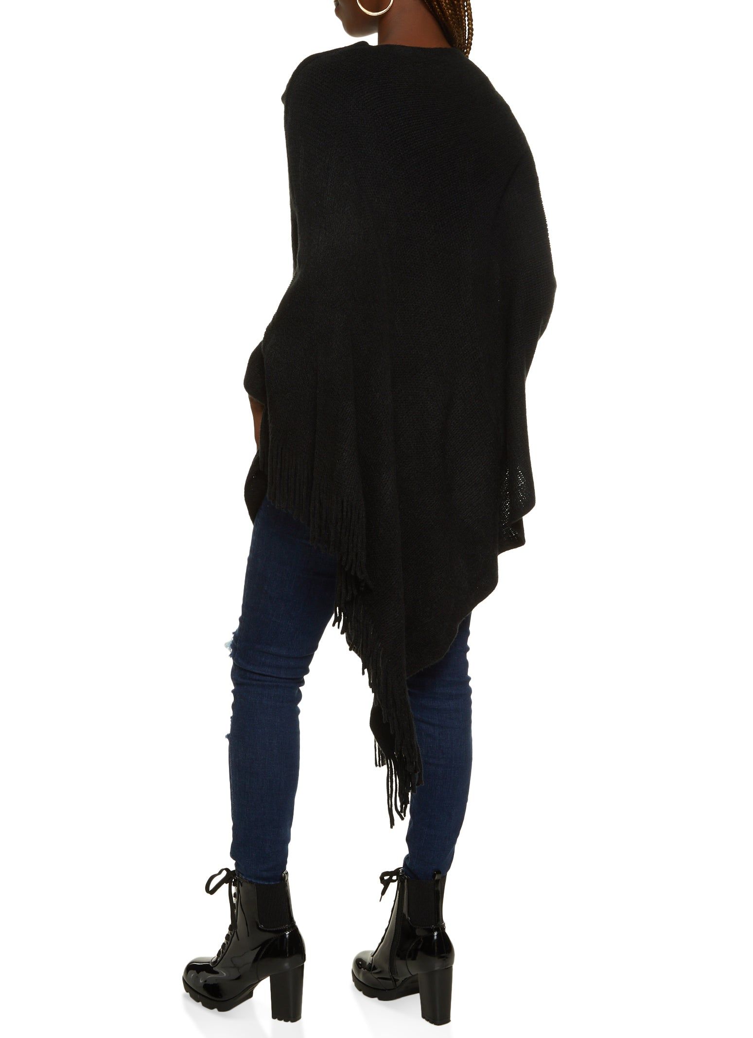 Solid Fringe Hem Asymmetrical Poncho sold by Rainbow product image thumbnail 2