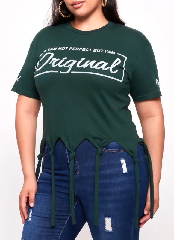 Plus Size Not Perfect But Original Knot Fringe Top sold by Rainbow