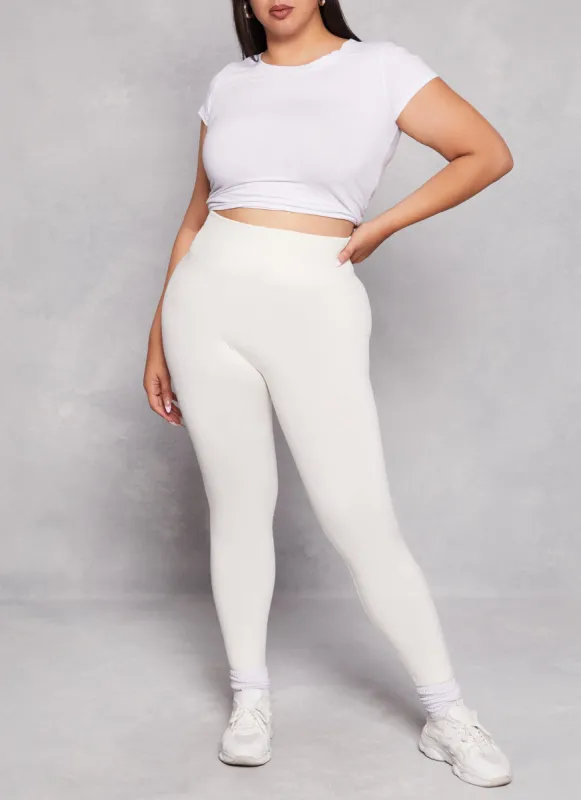 Plus Size Fleece Textured Waistband Leggings sold by Rainbow