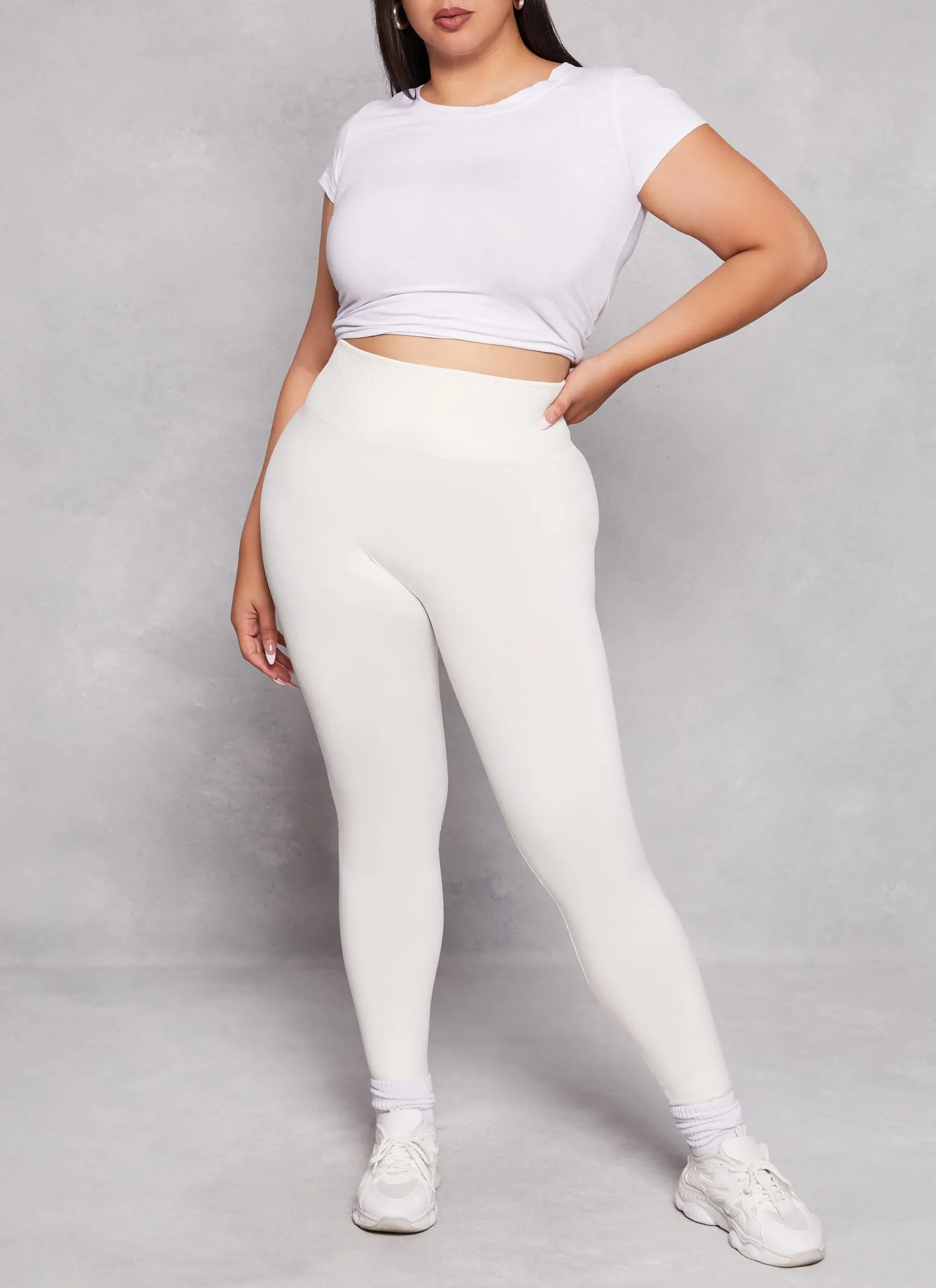 Plus Size Fleece Textured Waistband Leggings sold by Rainbow