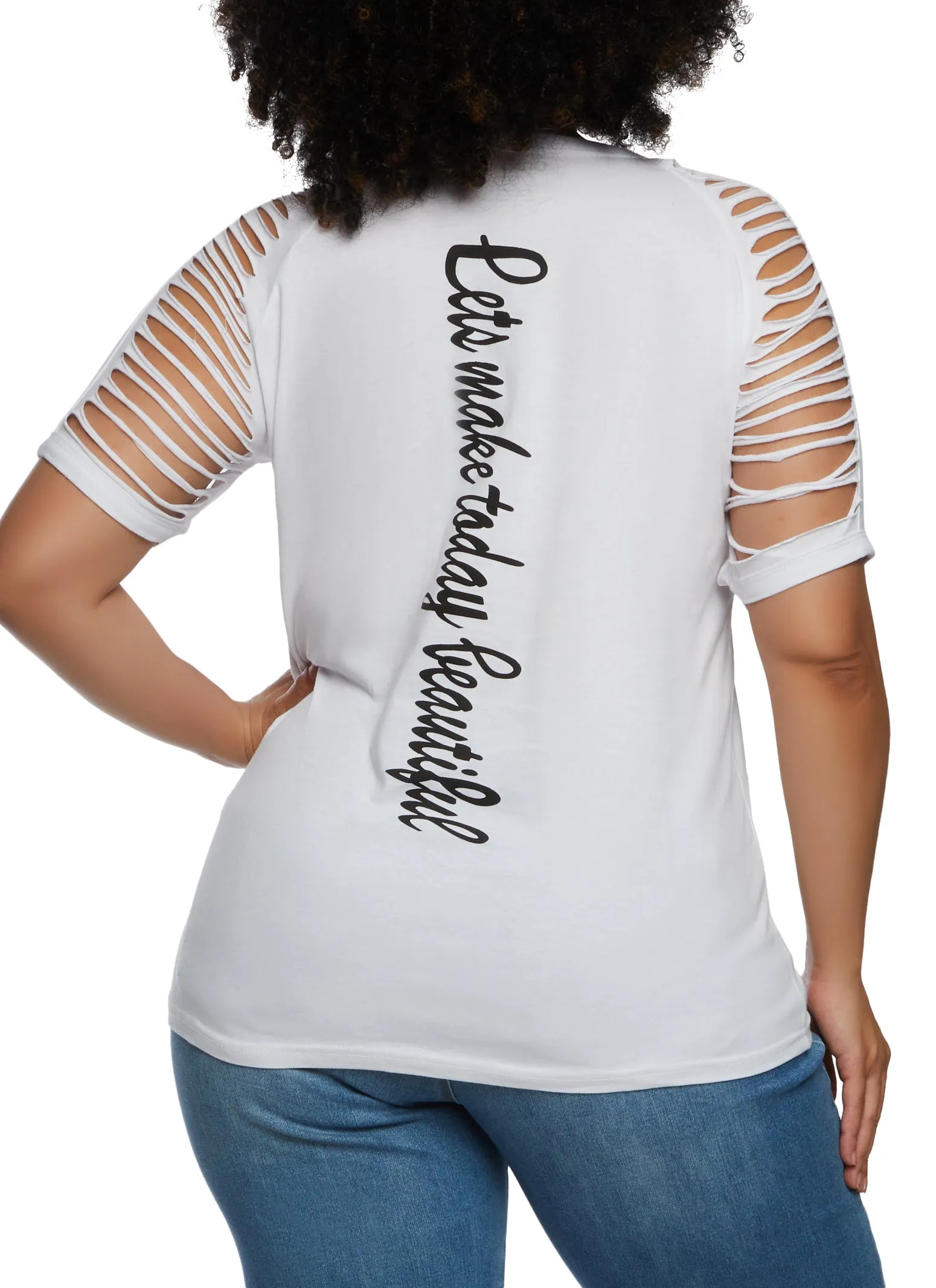 Plus Size Beautiful Positive Vibes Only Sequin Slashed Tee sold by Rainbow product image thumbnail 3