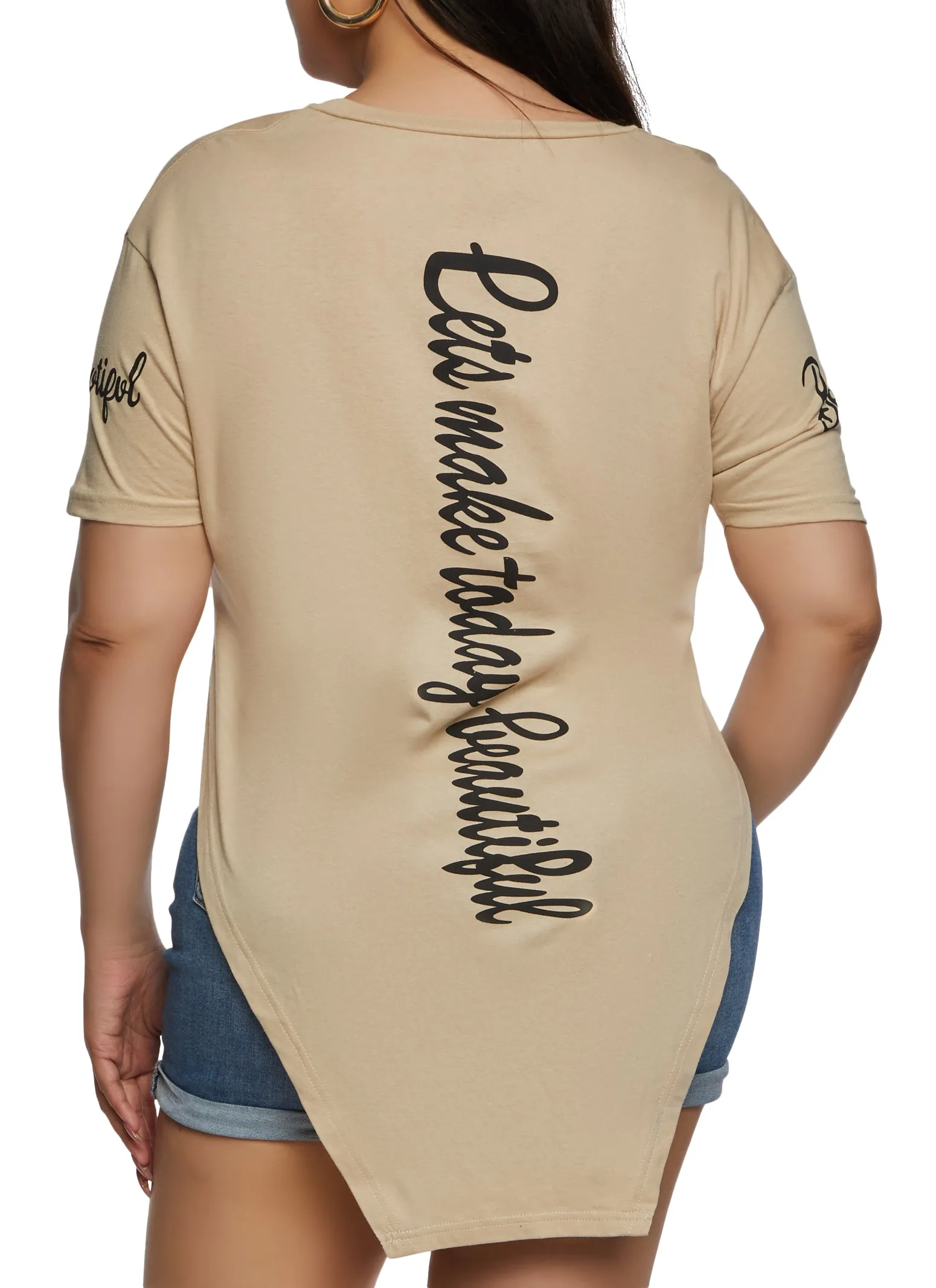 Plus Size Sequin Beautiful Positive Vibes Only Graphic Tee sold by Rainbow product image thumbnail 3