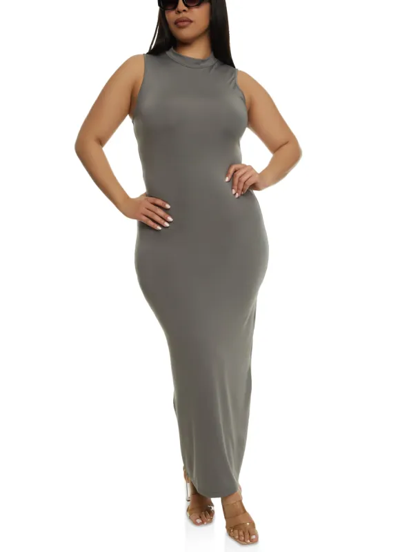 Plus Size Daisy Sleeveless Mock Neck Maxi Dress sold by Rainbow