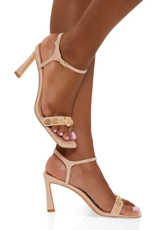 Greek Key Chain Ankle Strap Heels made by Rainbow