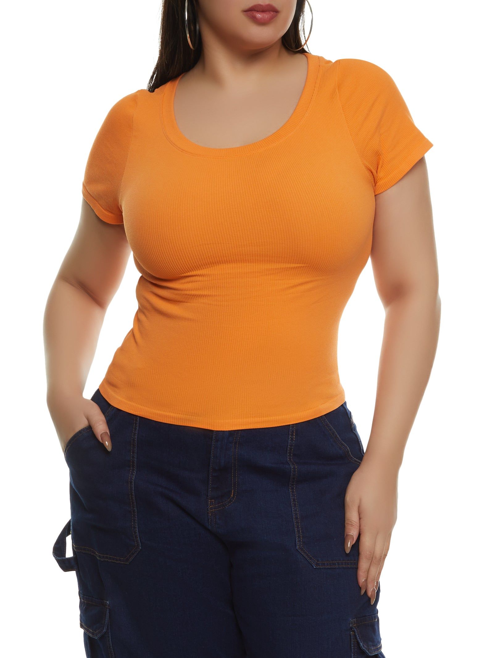 Plus Size Ribbed Crew Neck T Shirt sold by Rainbow