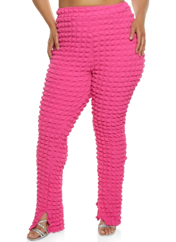 Plus Size Bubble Knit High Waist Split Hem Pants sold by Rainbow
