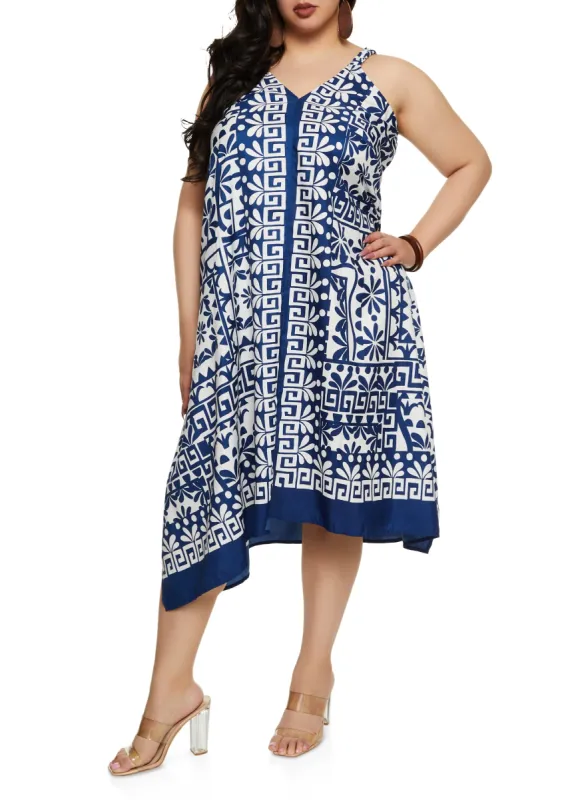 Plus Size Border Print V Neck Maxi Dress sold by Rainbow